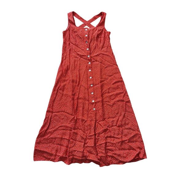 Coldwater Creek Sundress, size 14, Red/Orange & white polka dots, Cross back - Picture 1 of 7